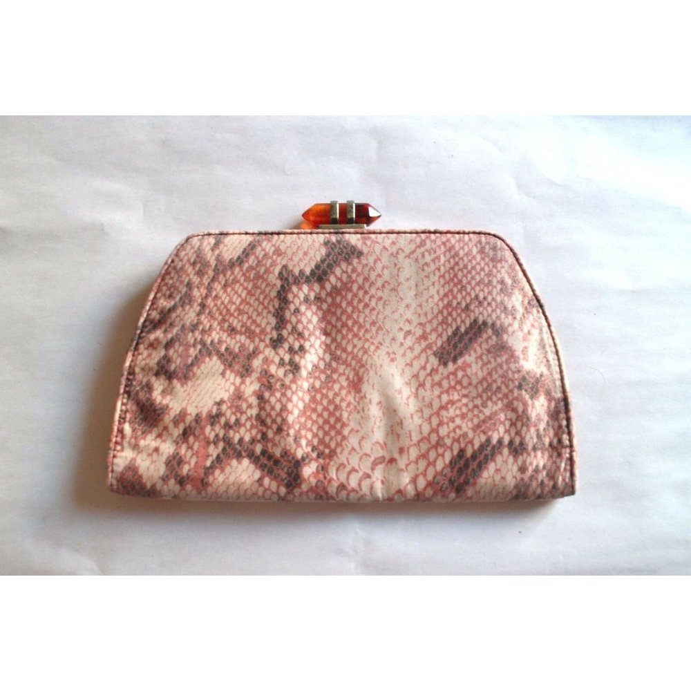 Banana Republic Snake Print Snap Pink Clutch